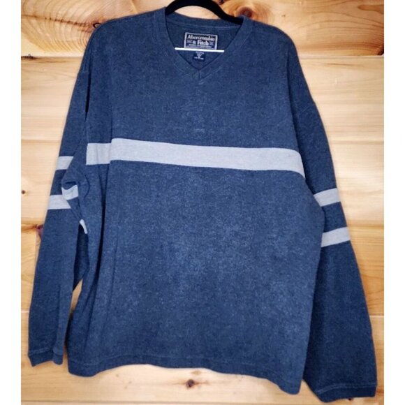 Vintage Abercrombie and Fitch Sweater Adult Large Gray V Neck Knit Pullover - Picture 2 of 11